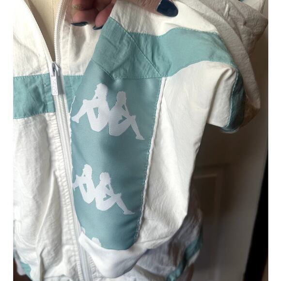 Vintage Kappa White Turq Zip Up Retro Track Windbreaker Jacket Women's Size L - Picture 5 of 8